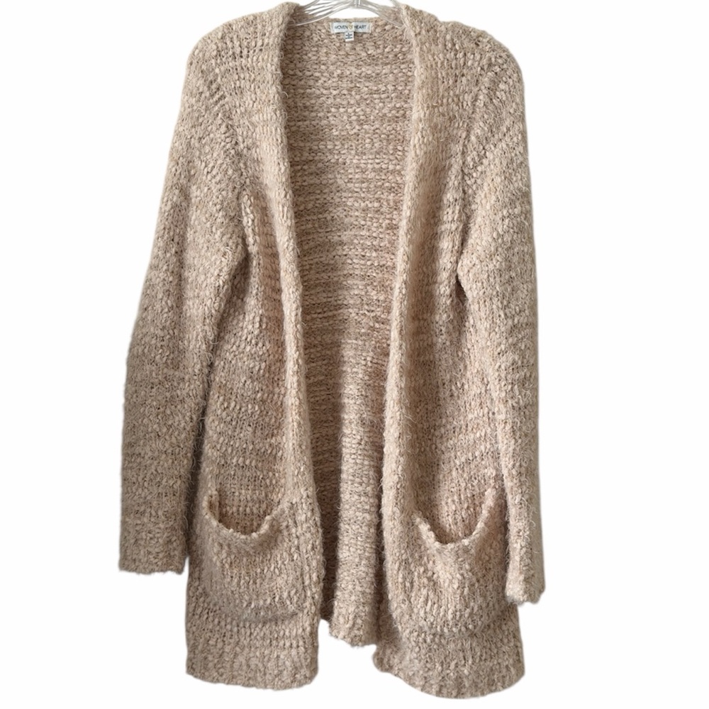 Woven Heart Soft Comfy Beige Cardigan